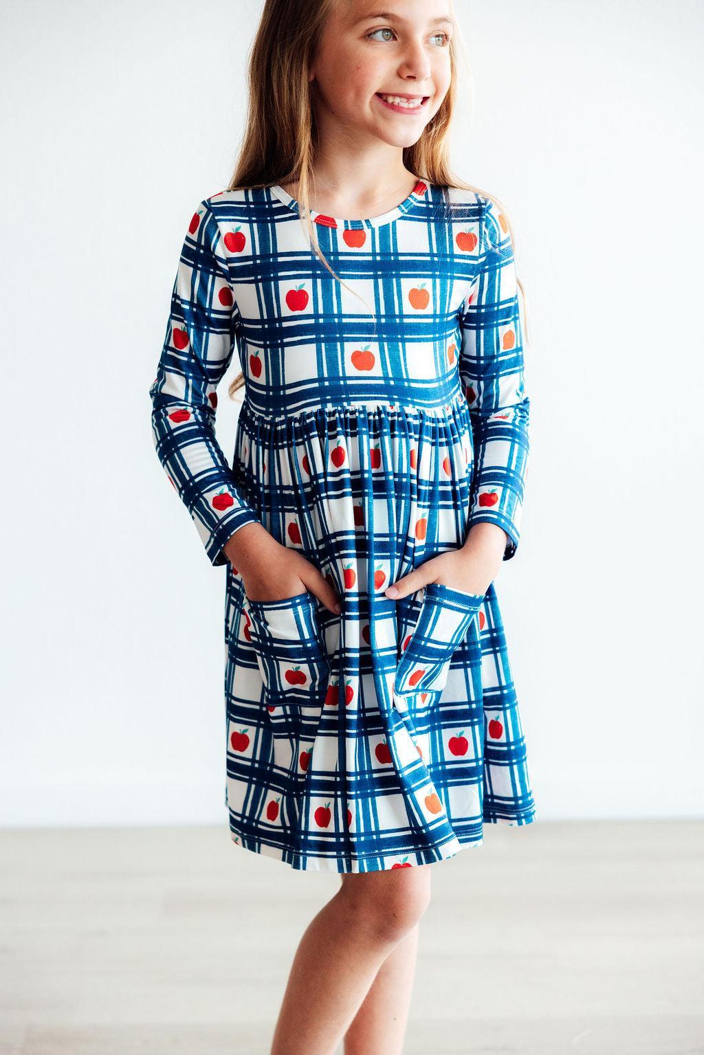 Plaid Apples L/S Pocket Twirl Dress - Image 4