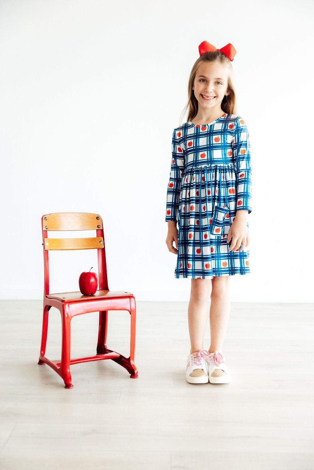 Plaid Apples L/S Pocket Twirl Dress - Image 5