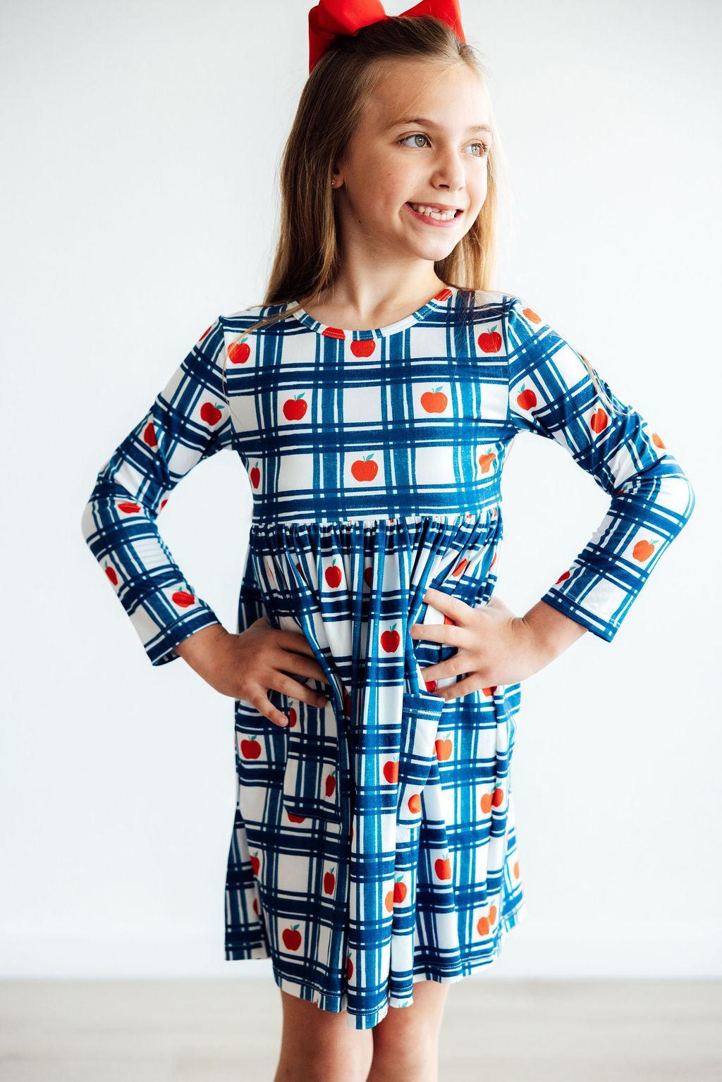 Plaid Apples L/S Pocket Twirl Dress - Image 6