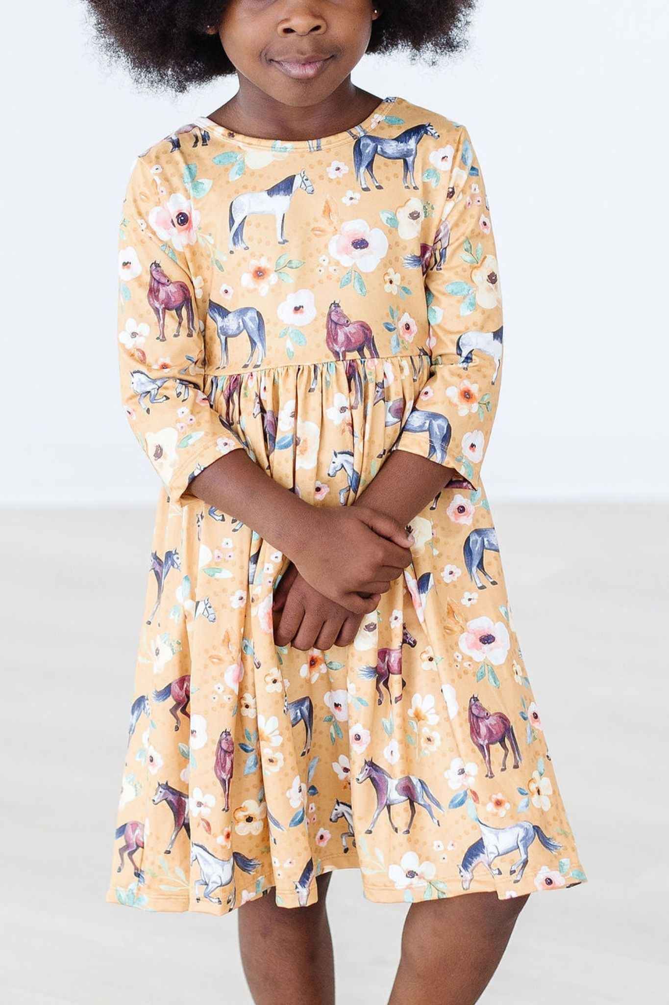 Ponies & Poppies 3/4 Sleeve Pocket Twirl Dress by Mila & Rose - alternate view 3