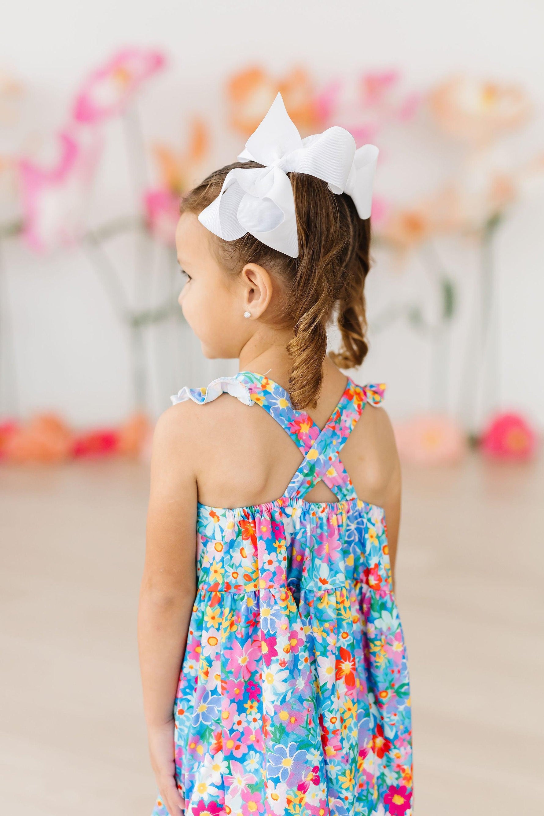 Preppy Floral Ruffle Cross Back Dress - Image 2
