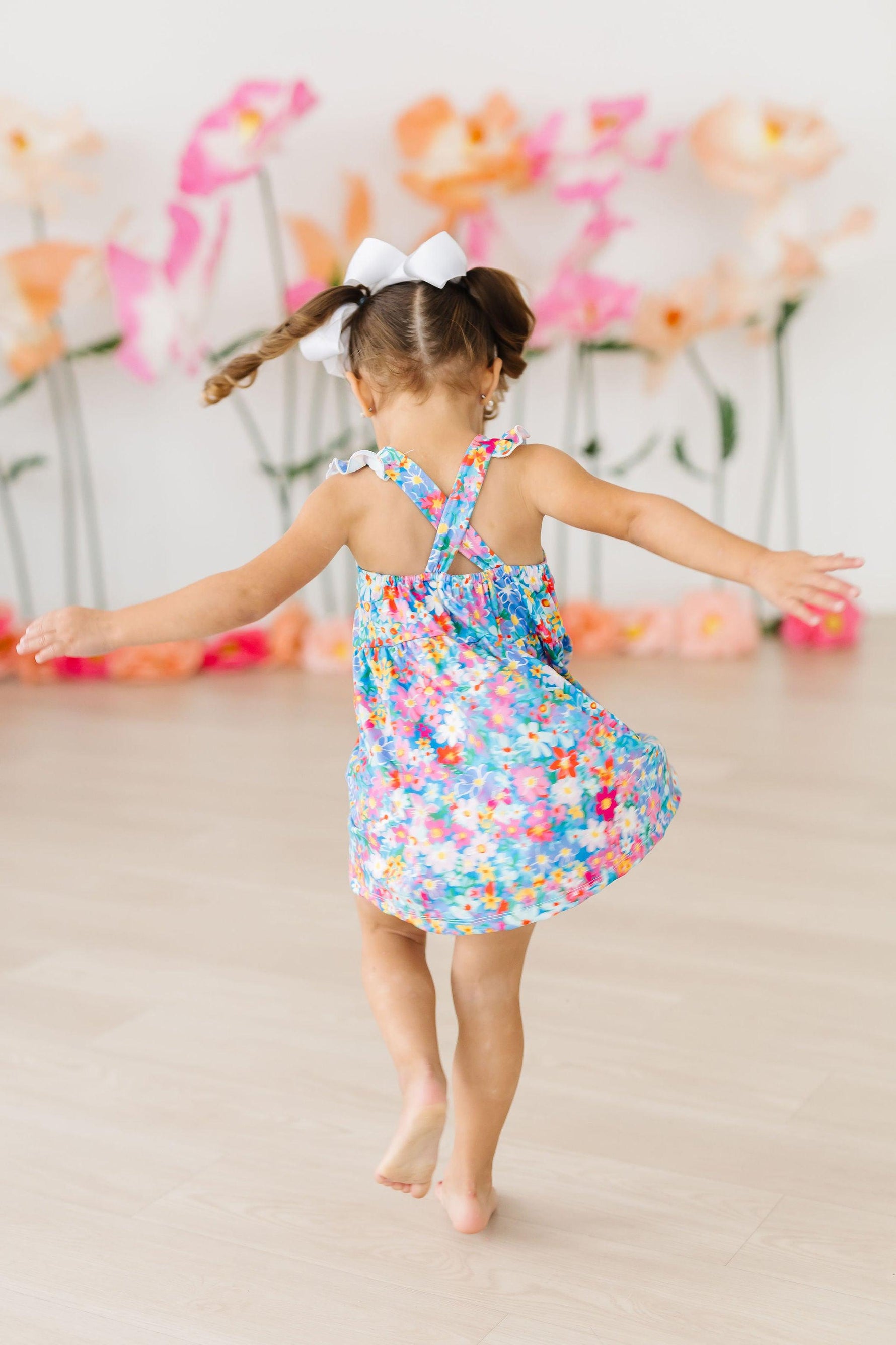 Preppy Floral Ruffle Cross Back Dress - Image 5