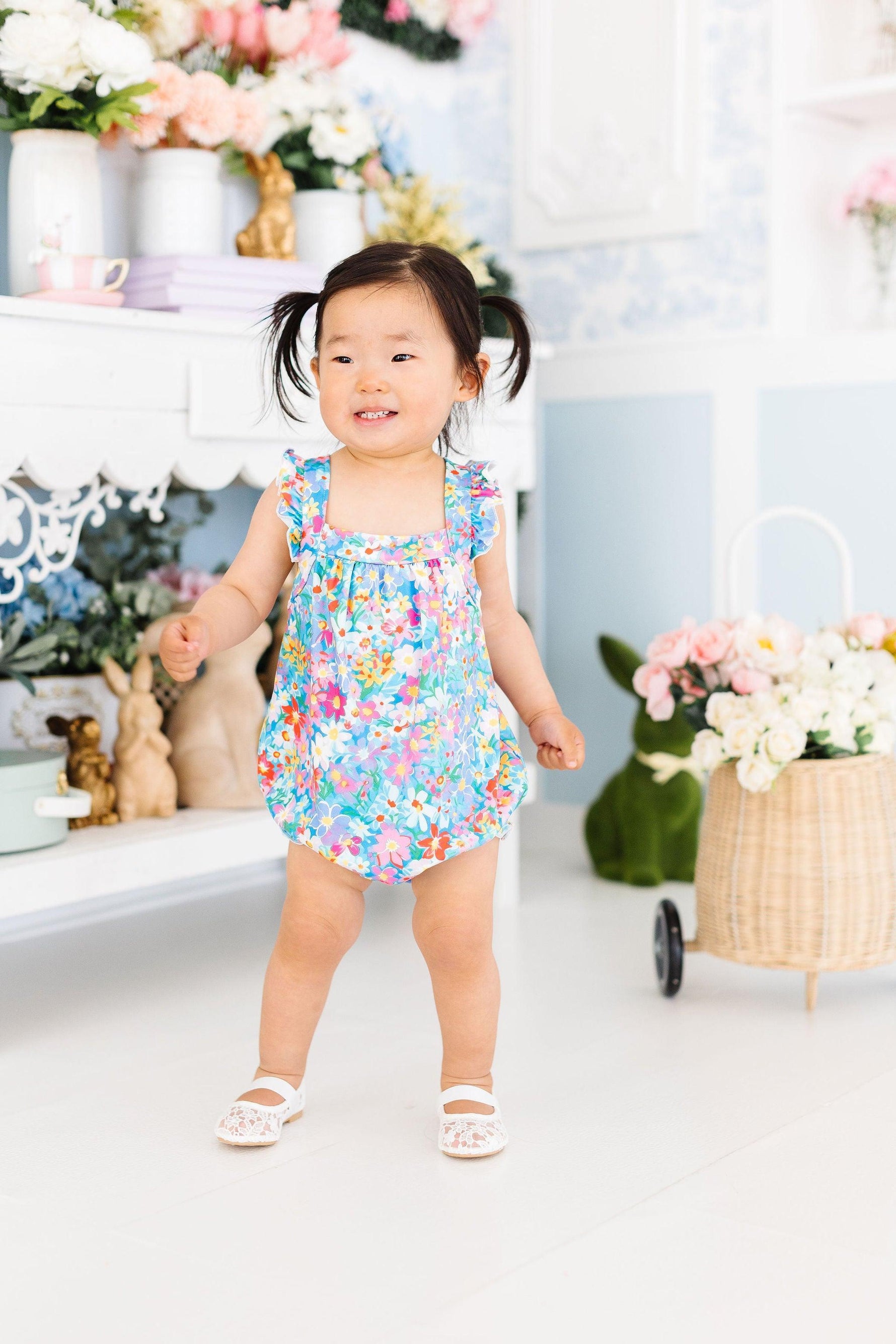 Preppy Floral Ruffle Cross Back Romper - Image 4