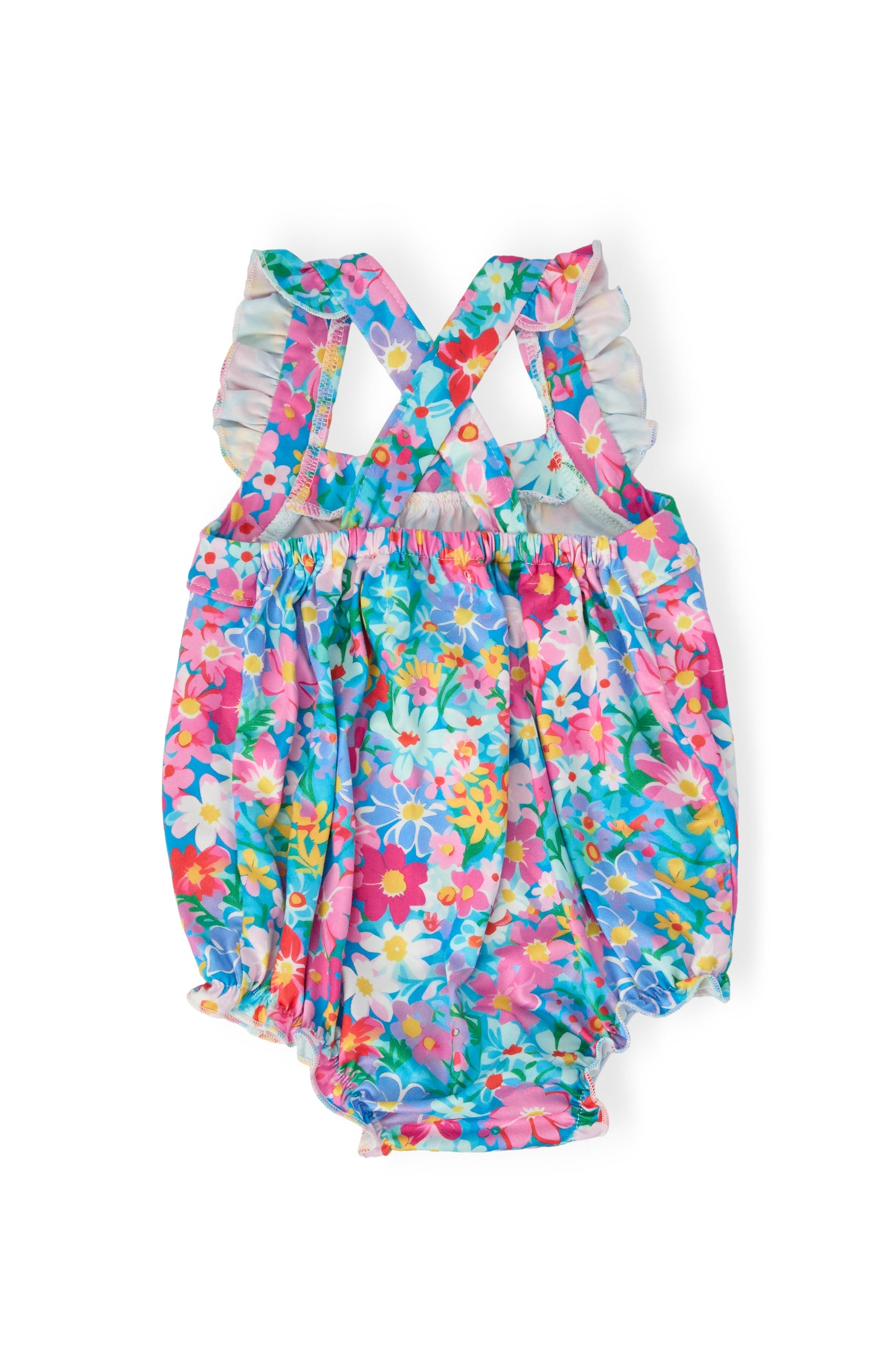 Preppy Floral Ruffle Cross Back Romper - Image 5