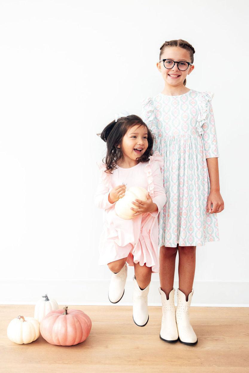 Pumpkin Kisses, Harvest Wishes 3/4 Sleeve Ruffle Twirl Dress - Image 3