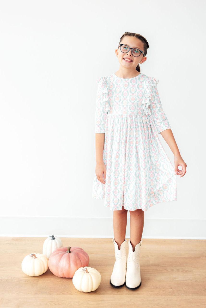 Pumpkin Kisses, Harvest Wishes 3/4 Sleeve Ruffle Twirl Dress - Image 4