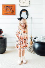 Pumpkin Peekaboo 3/4 Sleeve Pocket Twirl Dress - Image 2