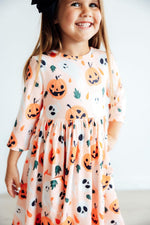 Pumpkin Peekaboo 3/4 Sleeve Pocket Twirl Dress - Image 4