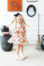 Pumpkin Peekaboo 3/4 Sleeve Pocket Twirl Dress - Image 6