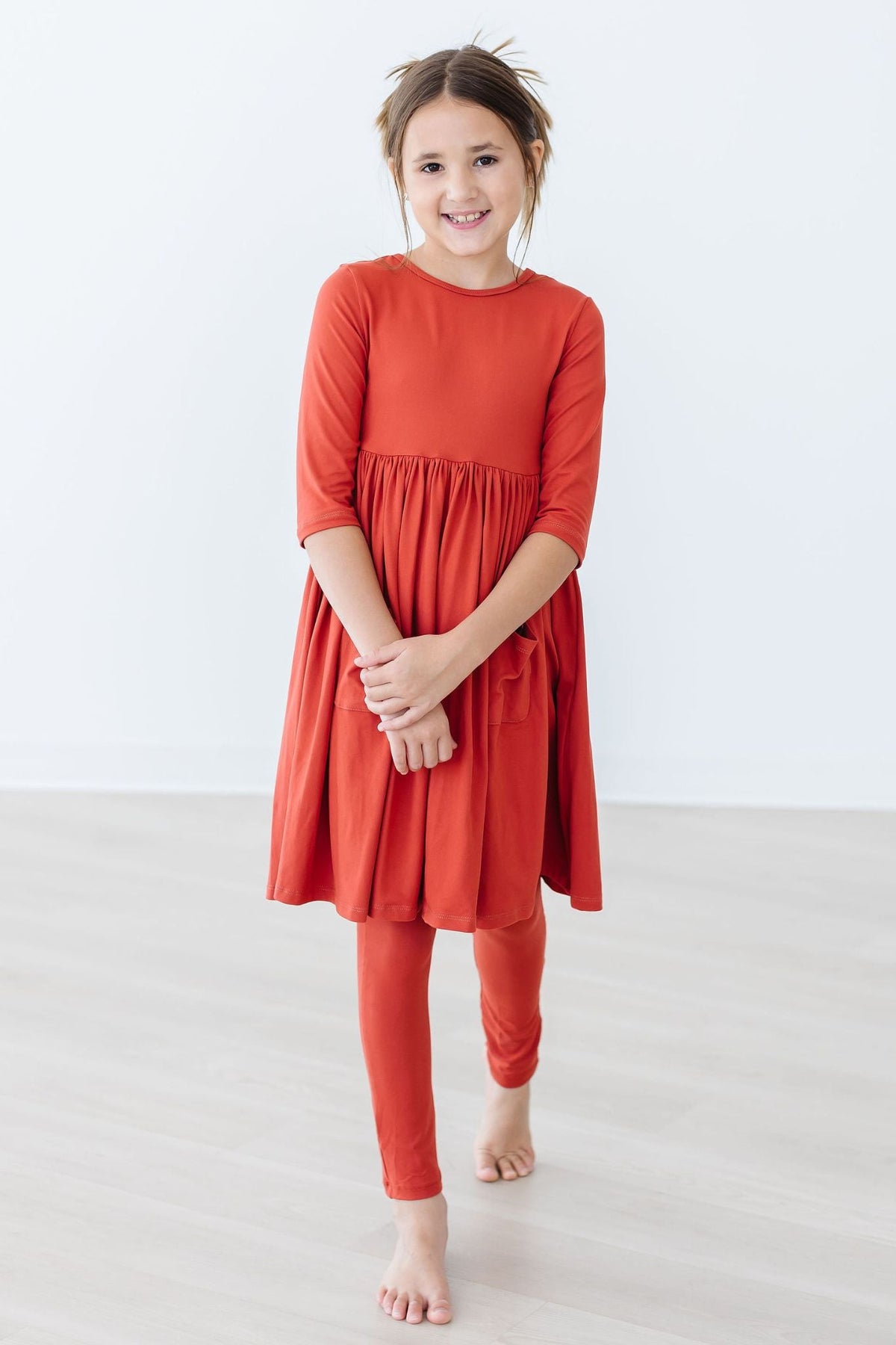 Pumpkin Spice 3/4 Sleeve Pocket Twirl Dress - Image 3