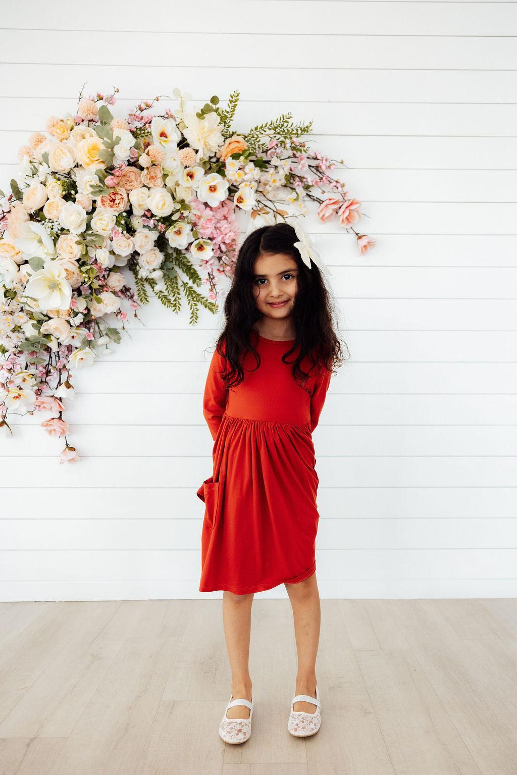 Pumpkin Spice 3/4 Sleeve Pocket Twirl Dress - Image 4