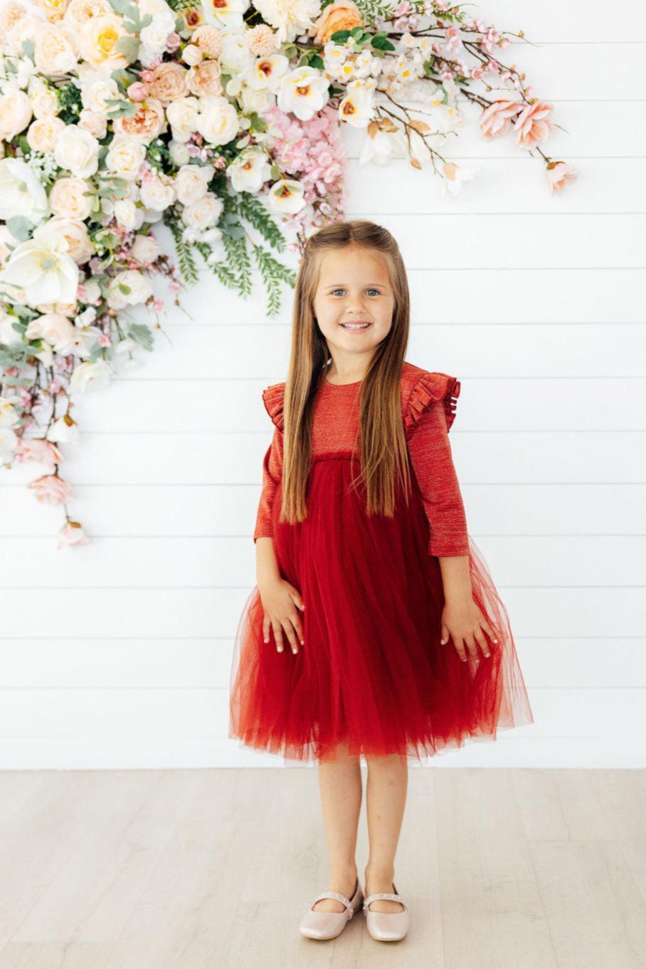 Pumpkin Spice Shimmer 3/4 Sleeve Tutu Dress - Image 3