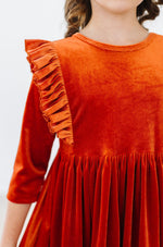 Pumpkin Spice Velvet Ruffle Twirl Dress - Image 4