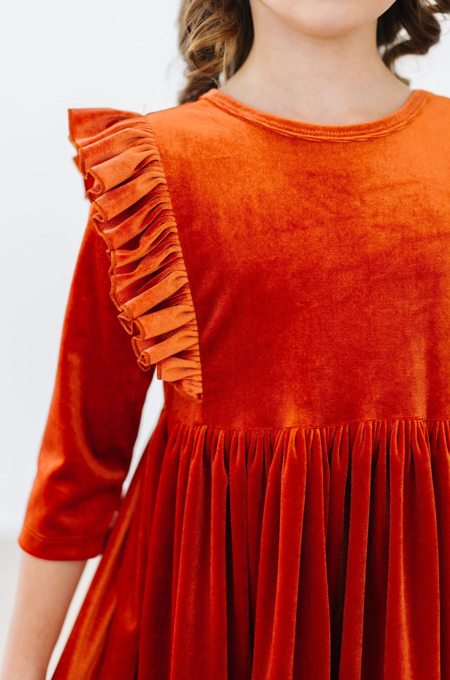 Pumpkin Spice Velvet Ruffle Twirl Dress - Image 4