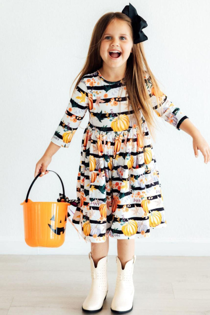 Pumpkins & Peonies 3/4 Sleeve Pocket Twirl Dress - Image 2
