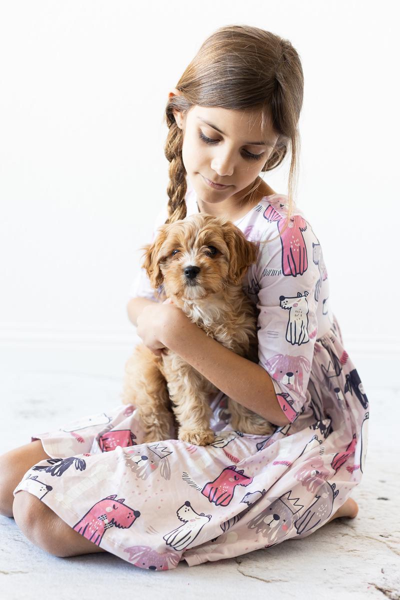 Puppy Party 3/4 Sleeve Pocket Twirl Dress - Image 3