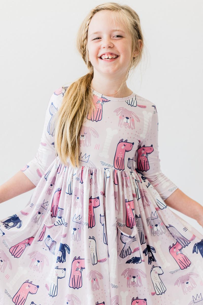 Puppy Party 3/4 Sleeve Pocket Twirl Dress - Image 5