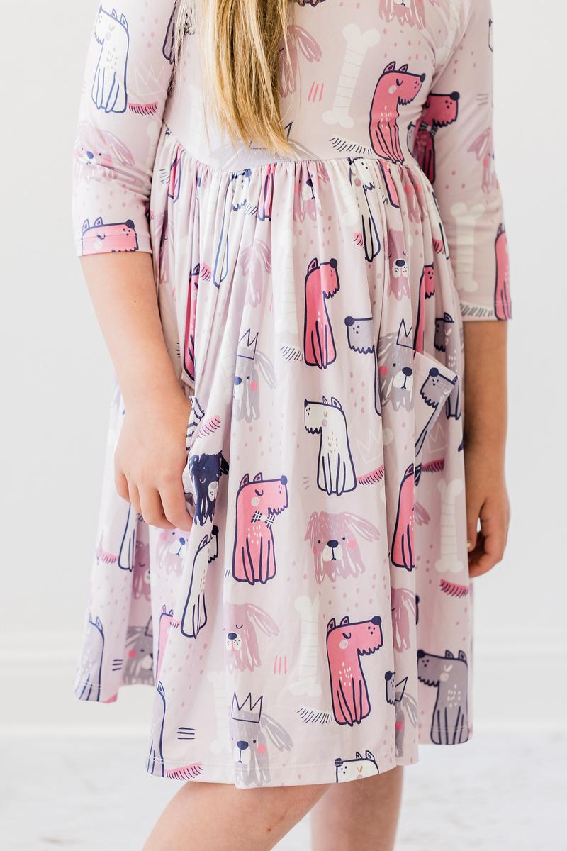 Puppy Party 3/4 Sleeve Pocket Twirl Dress - Image 6
