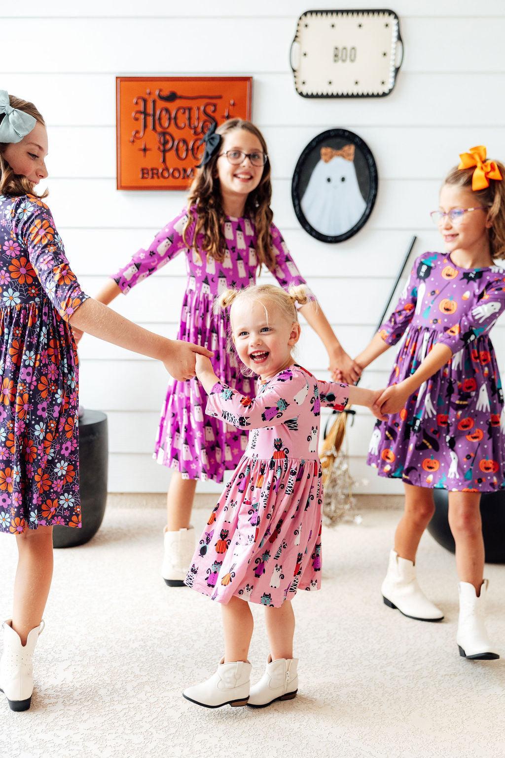 Purr-fectly Spooky 3/4 Sleeve Pocket Twirl Dress - Image 2