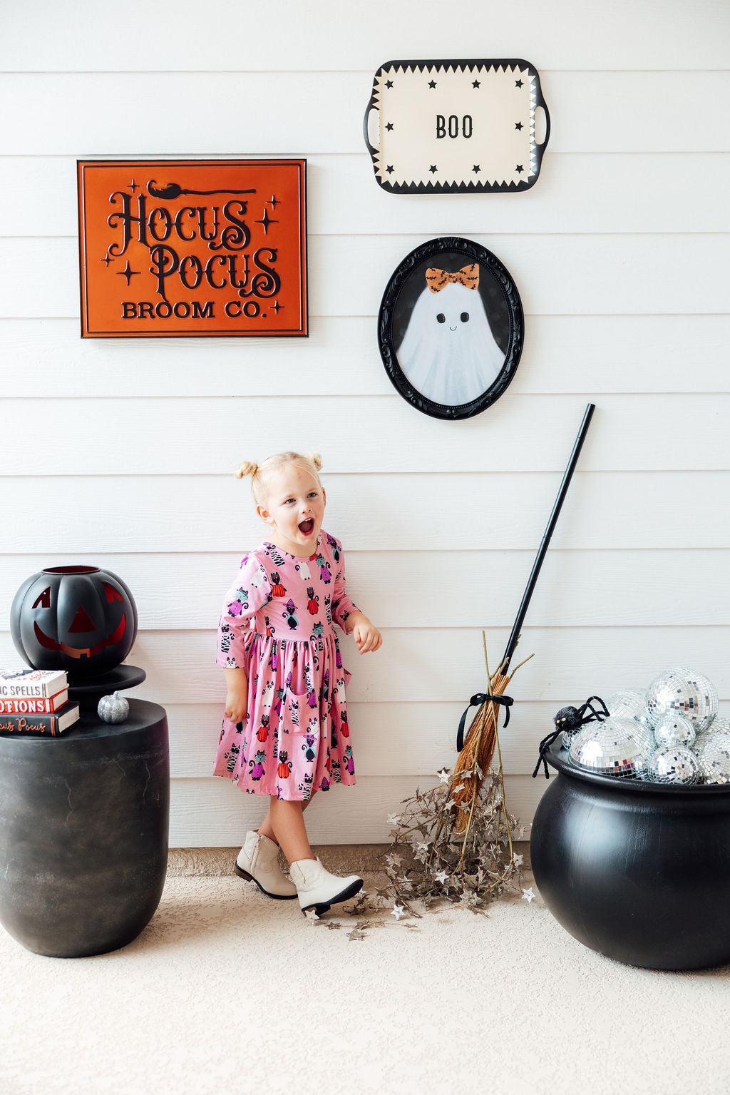 Purr-fectly Spooky 3/4 Sleeve Pocket Twirl Dress - Image 7