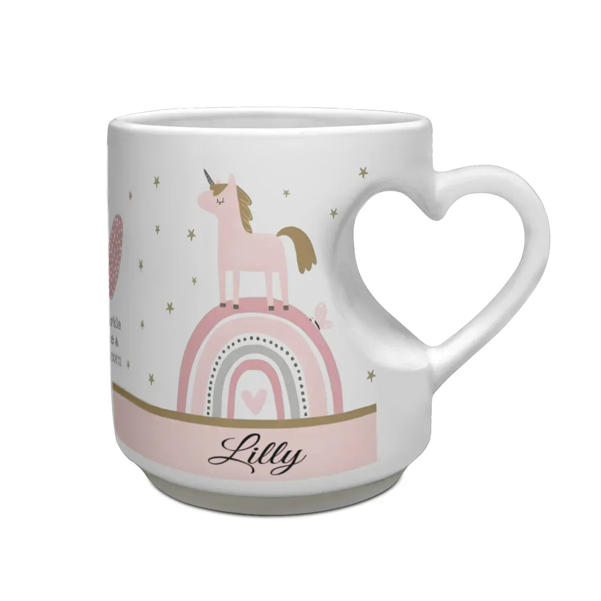 Personalized Unicorn Mug with Heart Handle | Custom Name | Boho Rainbow Pastel Pink Gift