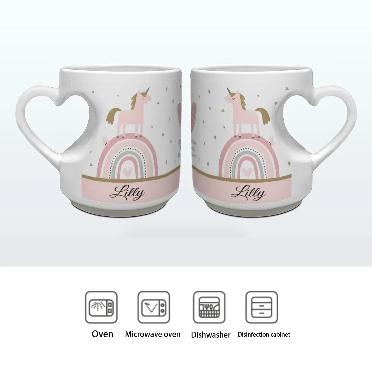 Personalized Unicorn Mug with Heart Handle | Custom Name | Boho Rainbow Pastel Pink Gift