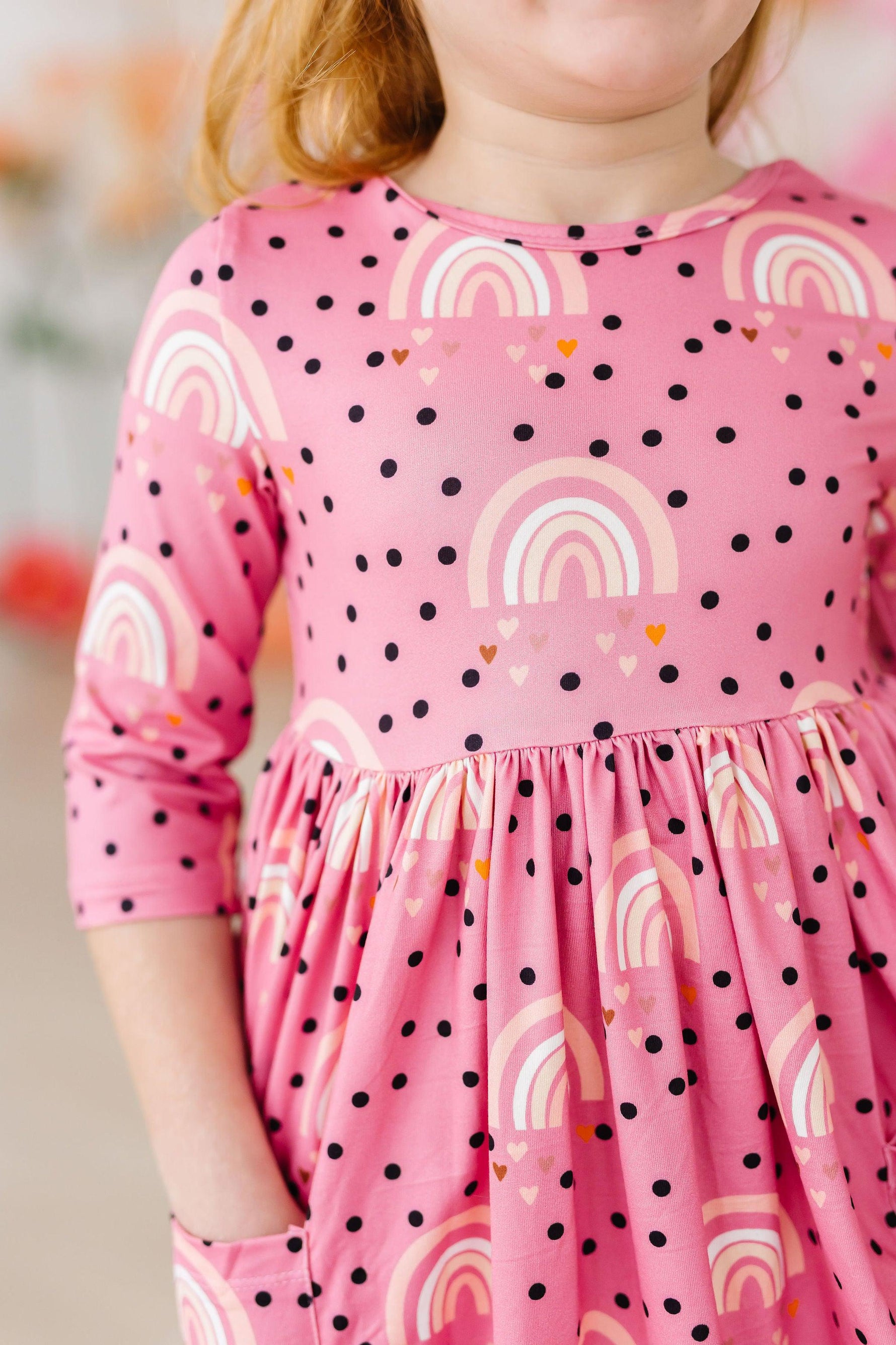 Rainbow Wishes 3/4 Sleeve Pocket Twirl Dress - Image 3