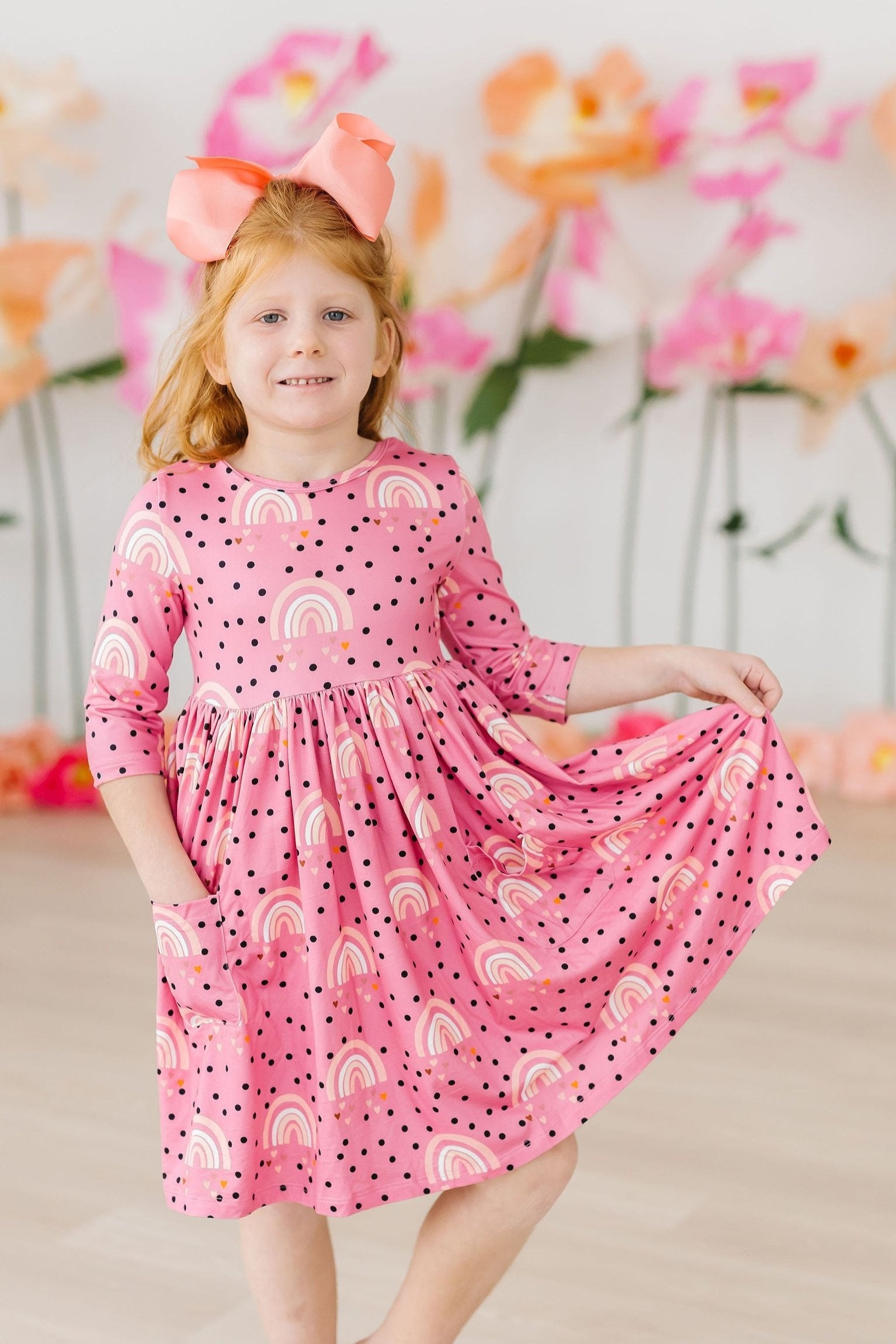 Rainbow Wishes 3/4 Sleeve Pocket Twirl Dress - Image 5
