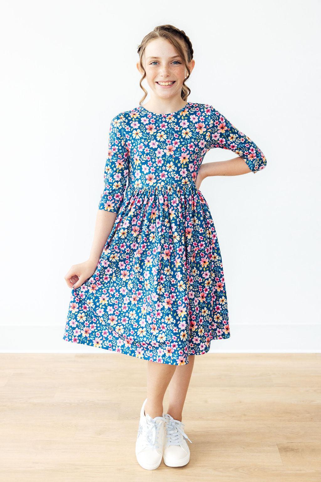 Rainforest Blooms 3/4 Sleeve Pocket Twirl Dress - Image 2