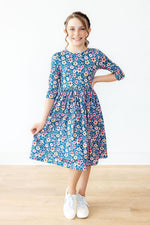 Rainforest Blooms 3/4 Sleeve Pocket Twirl Dress - Image 2