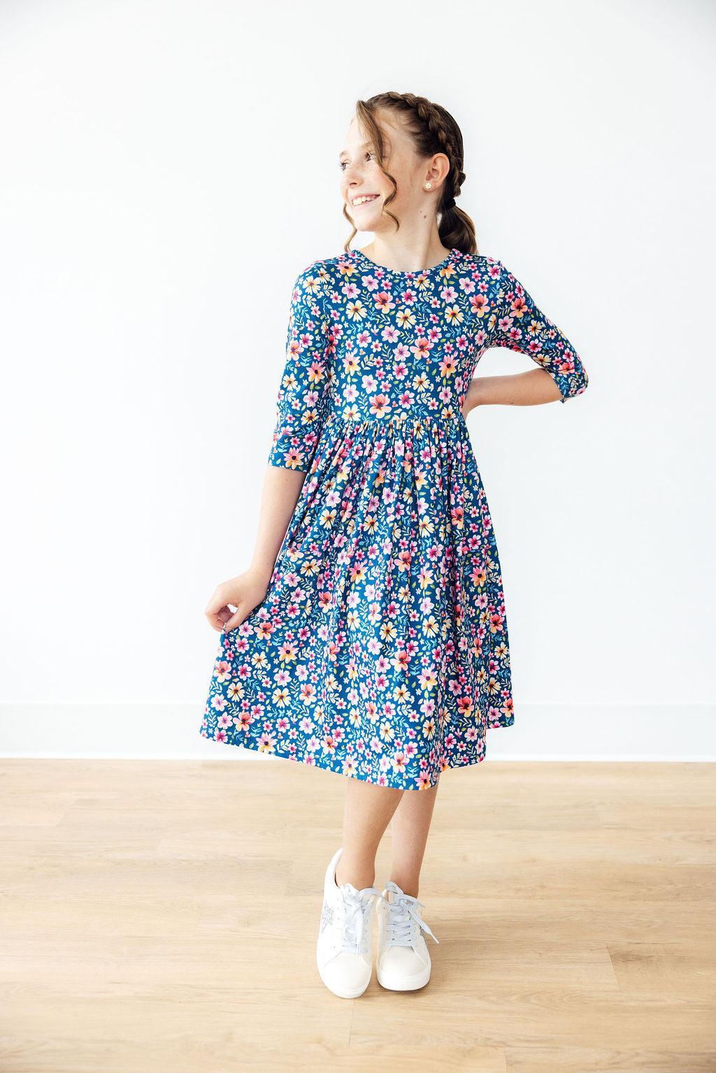 Rainforest Blooms 3/4 Sleeve Pocket Twirl Dress - Image 3