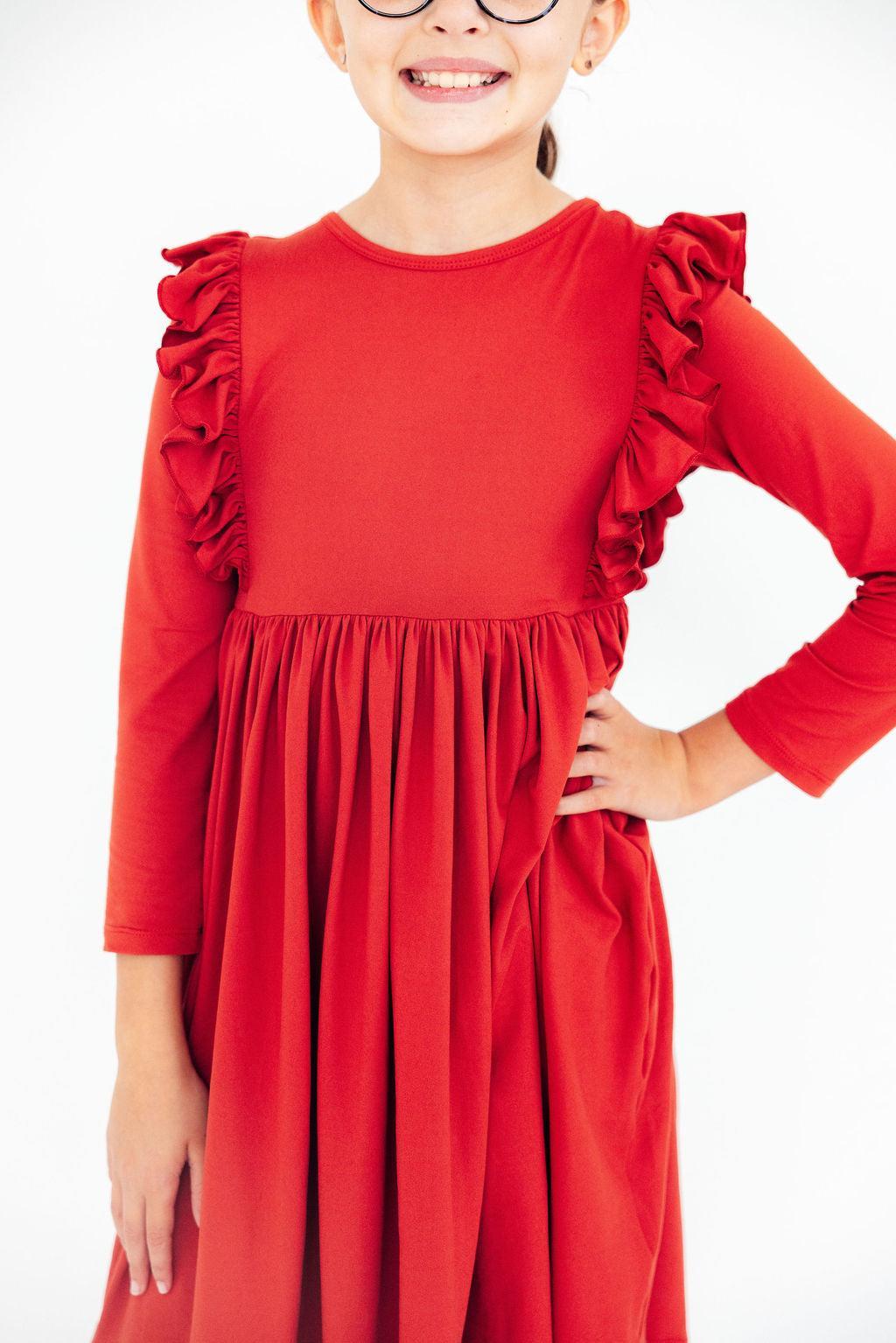 Red L/S Ruffle Twirl Dress - Image 2