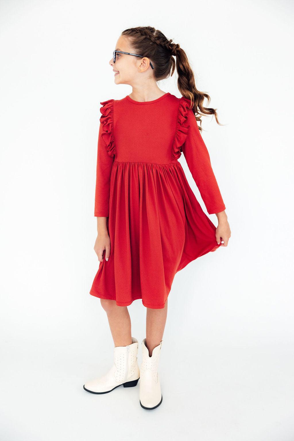 Red L/S Ruffle Twirl Dress - Image 3