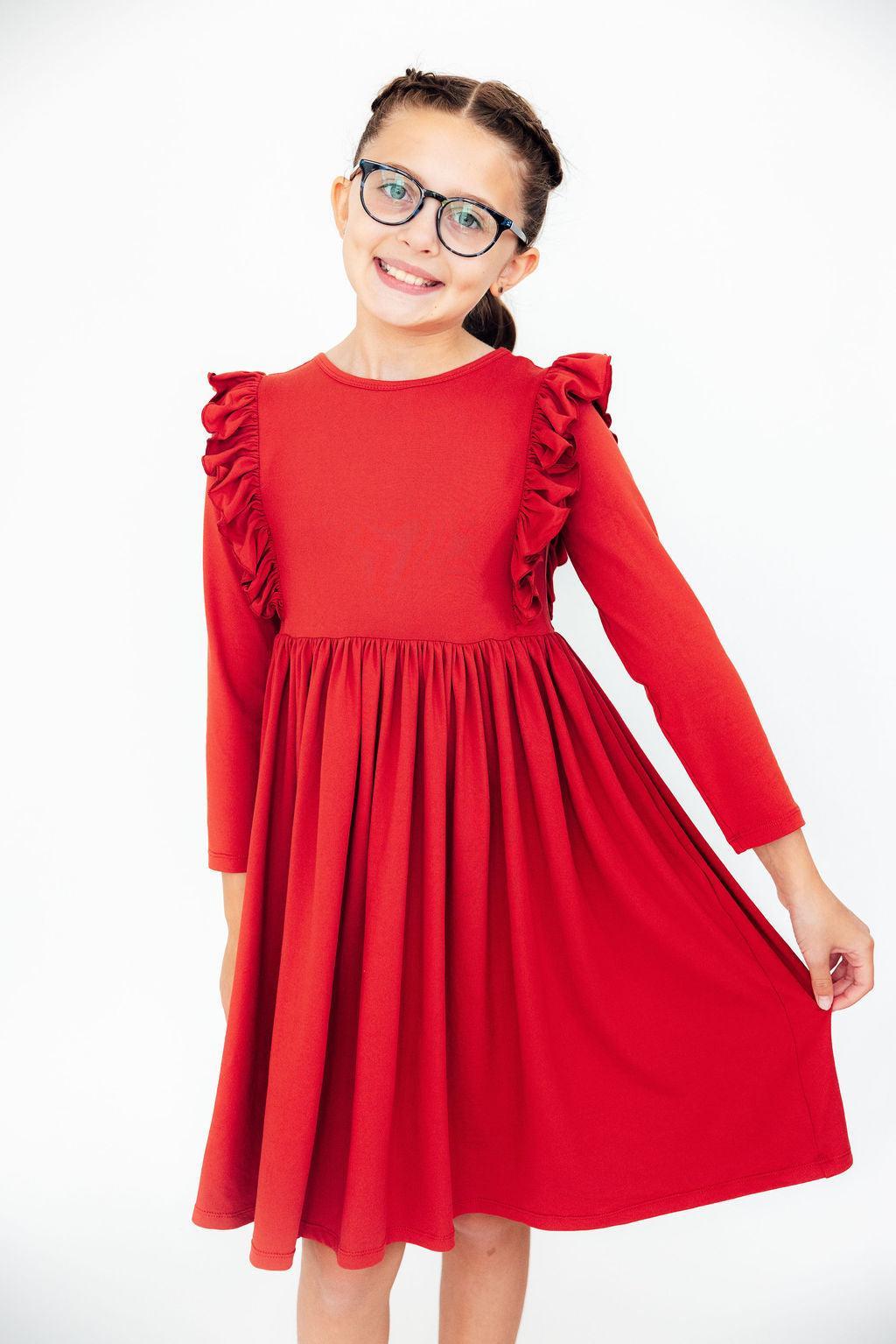 Red L/S Ruffle Twirl Dress - Image 4
