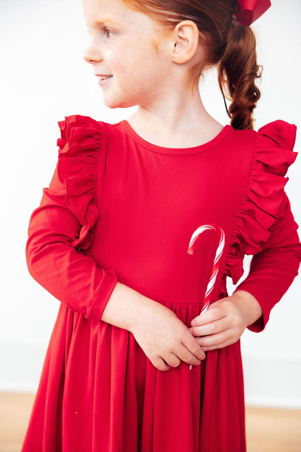 Red L/S Ruffle Twirl Dress - Image 7
