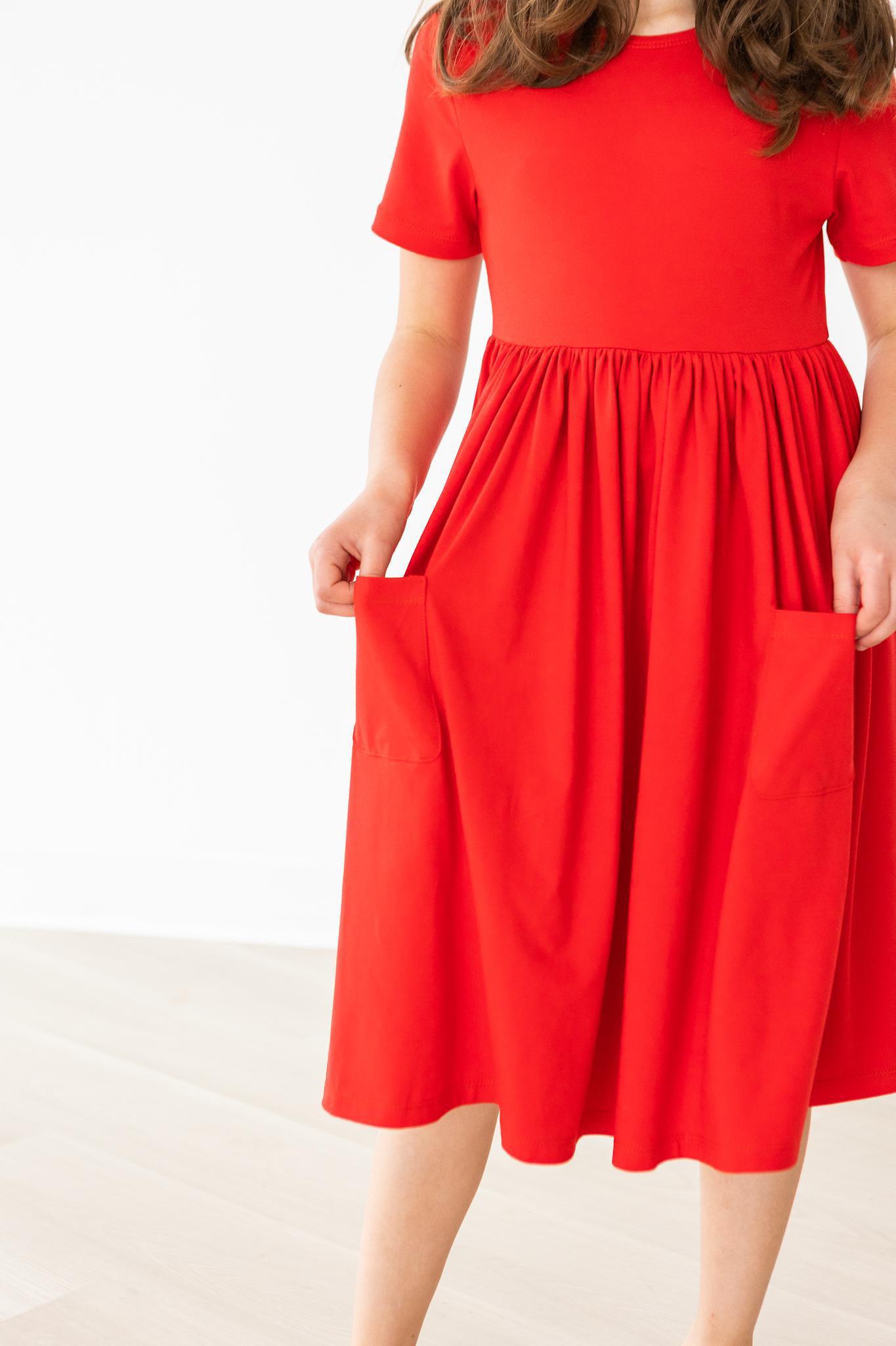 Red S/S Pocket Twirl Dress - Image 2