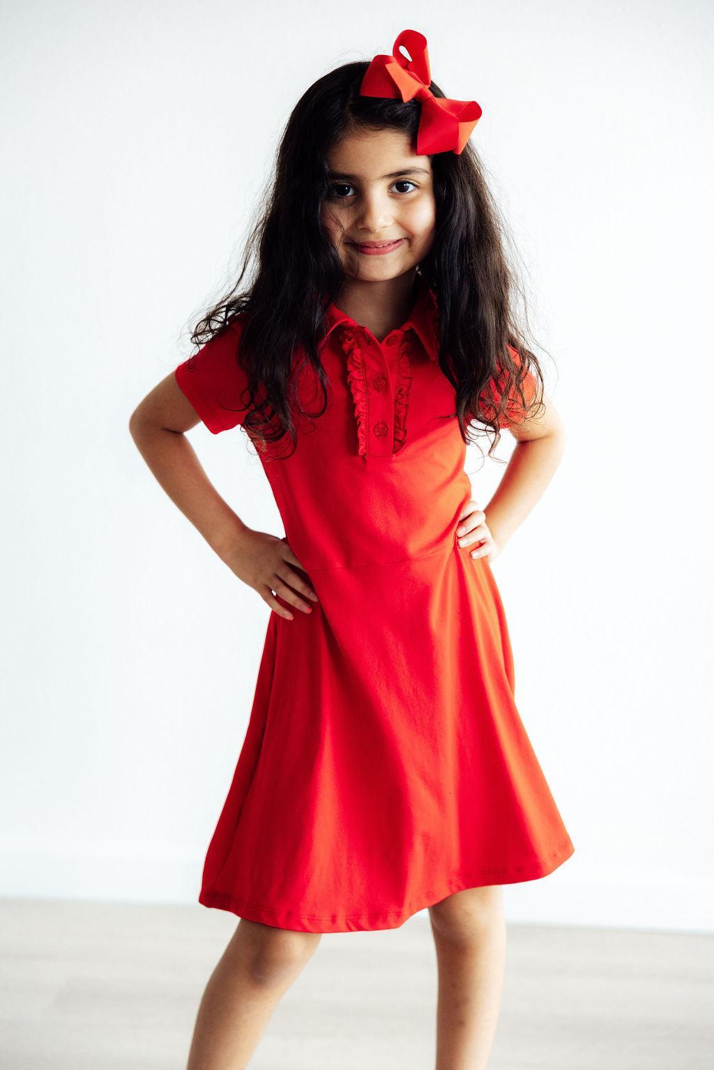 Red S/S Polo Dress - Image 2