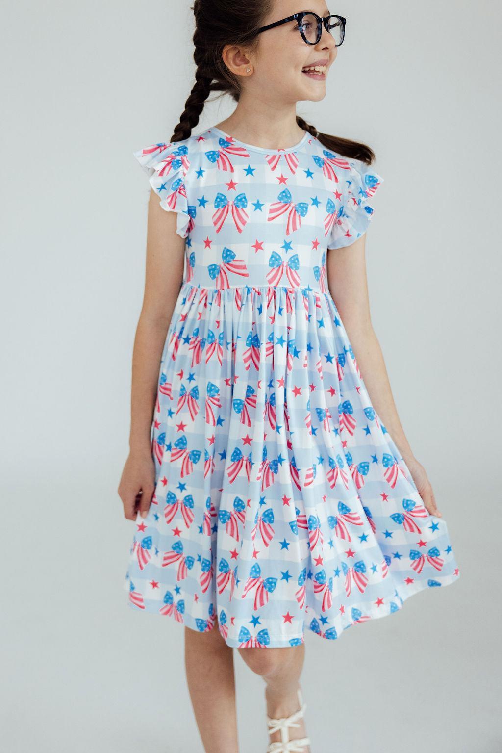 Red, White & Bows Flutter Sleeve Twirl Dress - Image 2