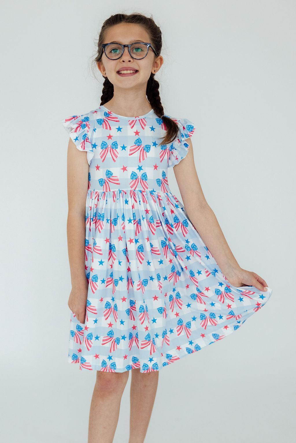Red, White & Bows Flutter Sleeve Twirl Dress - Image 3