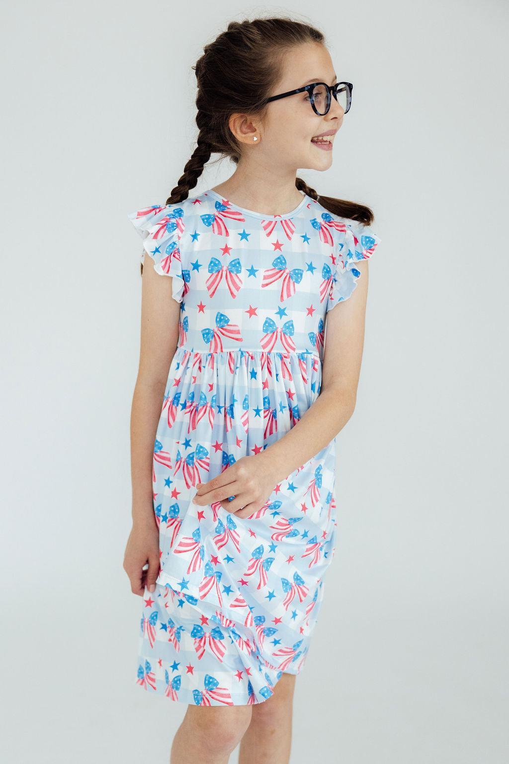 Red, White & Bows Flutter Sleeve Twirl Dress - Image 4
