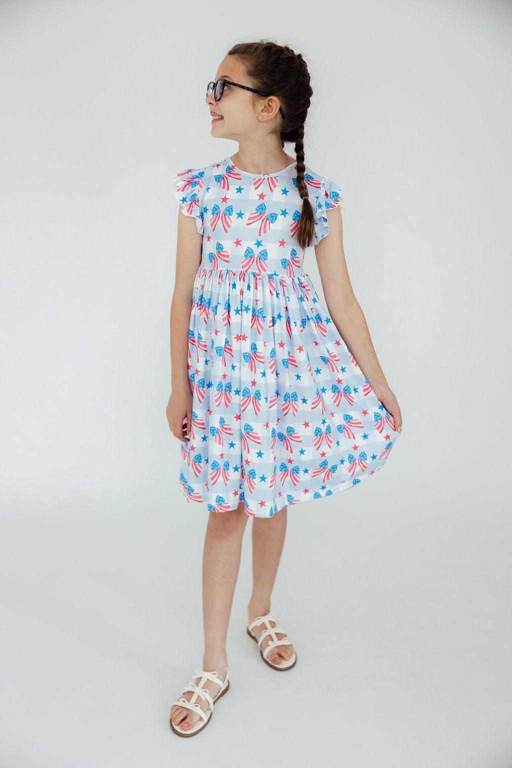 Red, White & Bows Flutter Sleeve Twirl Dress - Image 5