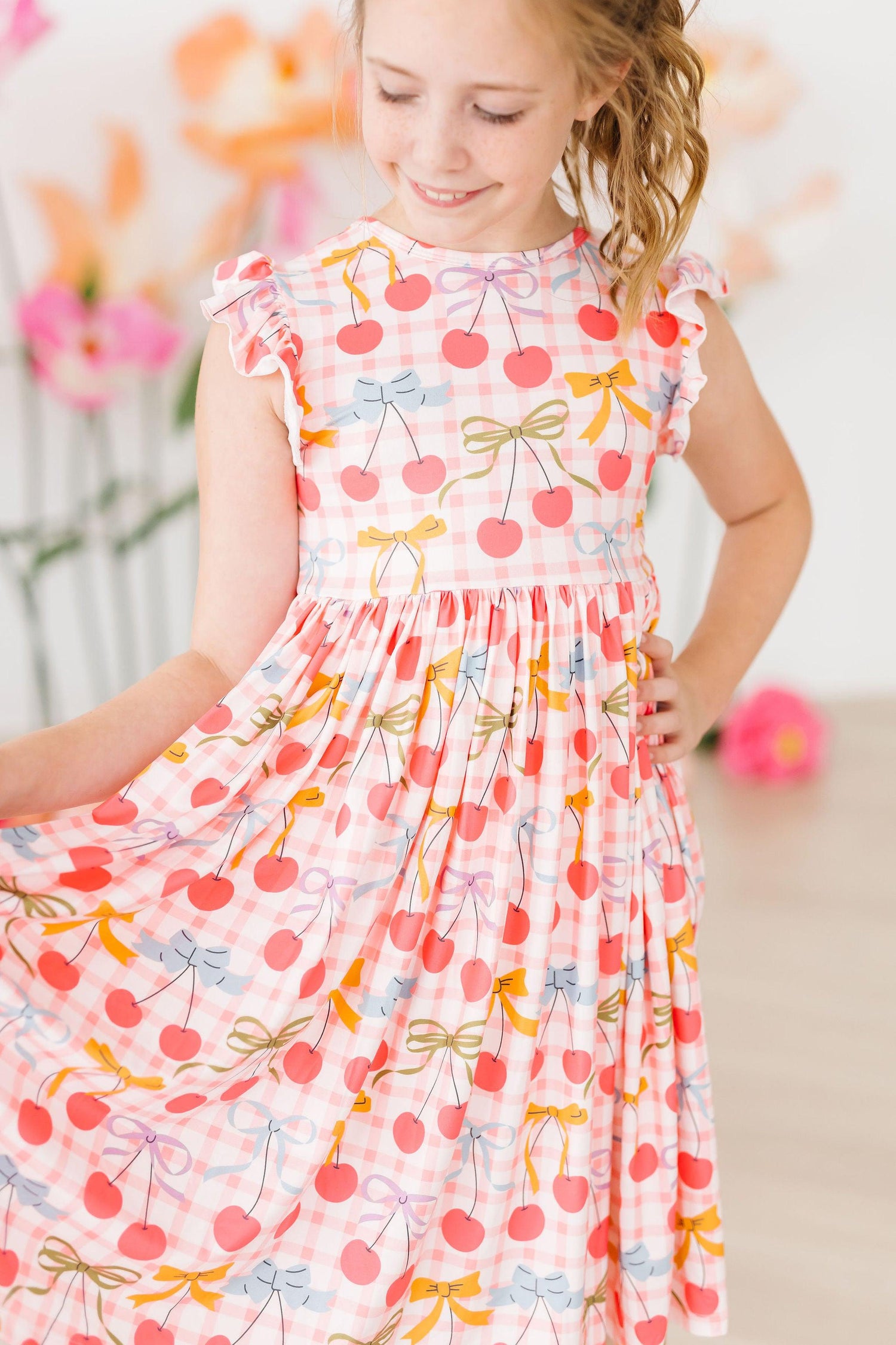 Retro Picnic Flutter Sleeve Twirl Dress - Image 3