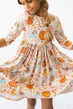 Retro Unicorns 3/4 Sleeve Pocket Twirl Dress - Image 3