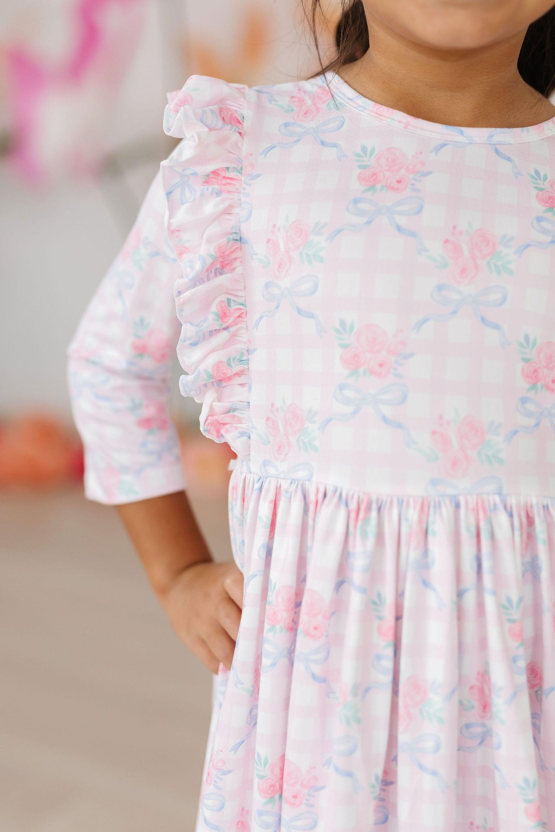 Ribbons & Roses 3/4 Sleeve Ruffle Twirl Dress - Image 3