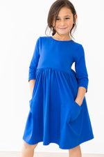 Royal Blue 3/4 Sleeve Pocket Twirl Dress - Image 2