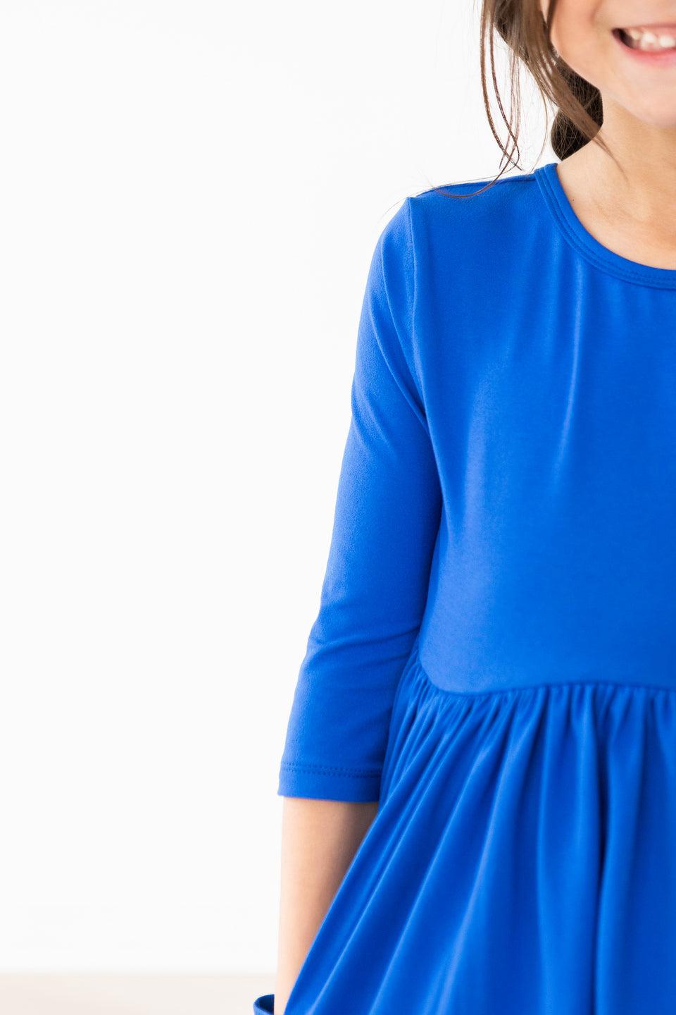 Royal Blue 3/4 Sleeve Pocket Twirl Dress - Image 3