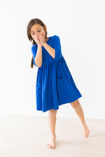 Royal Blue 3/4 Sleeve Pocket Twirl Dress