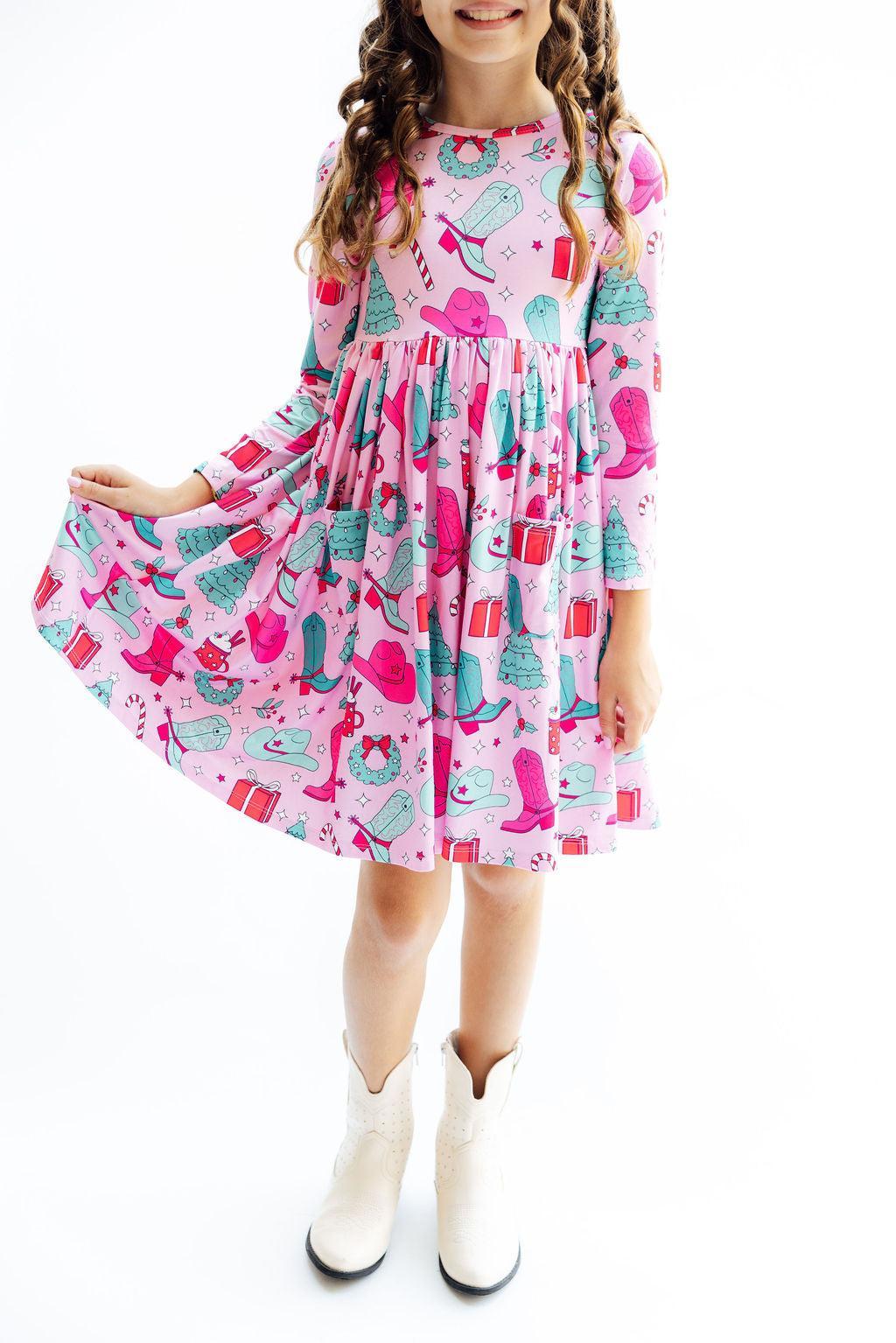 Christmas Cowgirl L/S Pocket Twirl Dress - Image 3