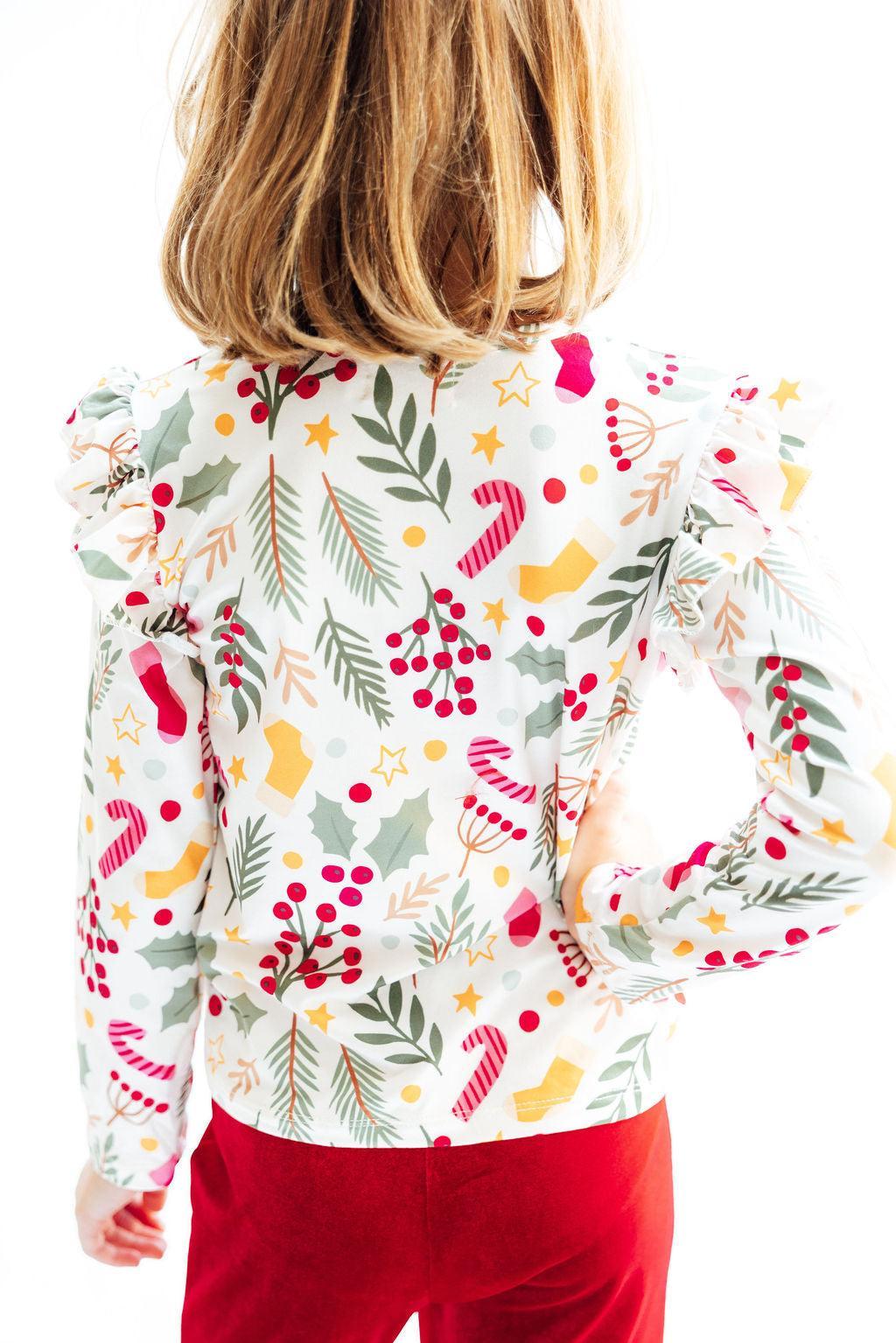 Holly Jolly Christmas L/S Ruffle Tee - Image 6