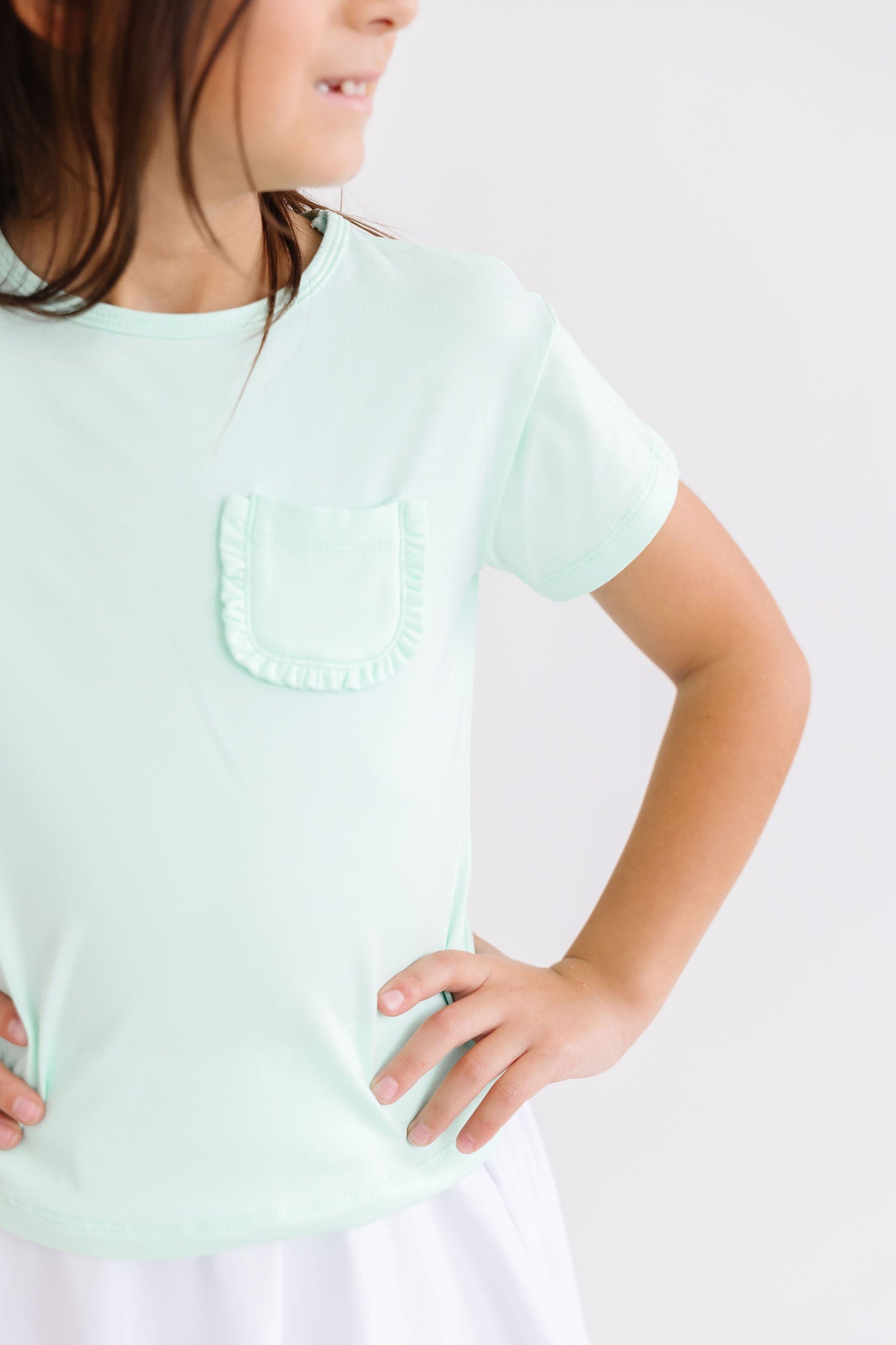 Pastel Green Ruffle Pocket Tee - Image 3